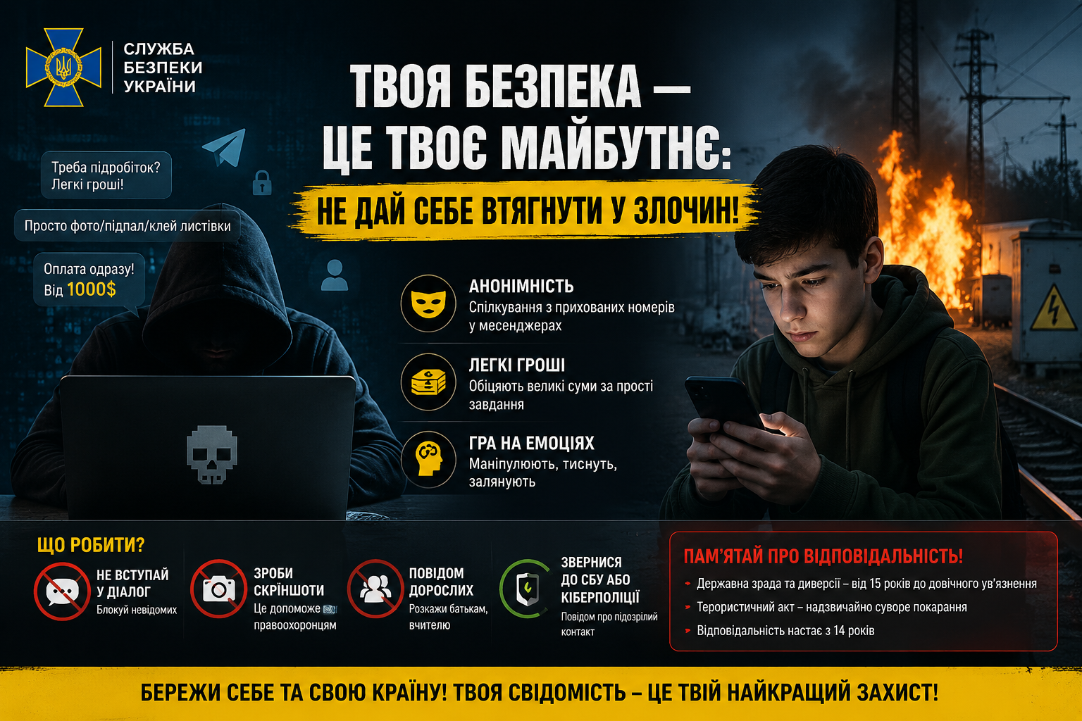 СБУ Буковини попереджає молодь про вербування через Telegram та «легкі гроші»